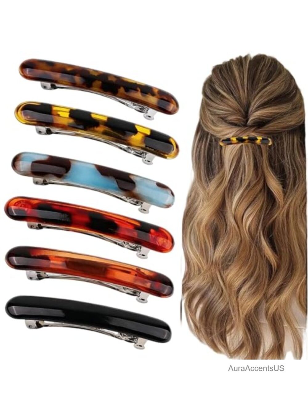 6 Acetate French Barrette Hair Clips for Women Fine Hair Non Slip
